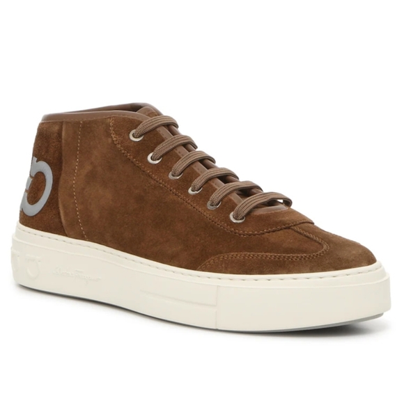 NIB Salvatore Ferragamo Brown Angel Mid-Top Sneaker Men's Size 6.5